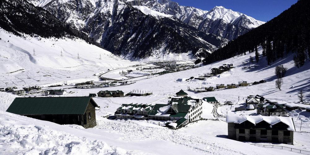 Snow-covered slopes in Auli, Uttarakhand