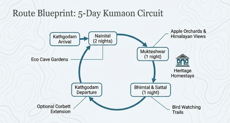 Close-up of a minimalist mountain-style illustration with earthy brown lines on a light background, used as a decorative design element in a travel layout
